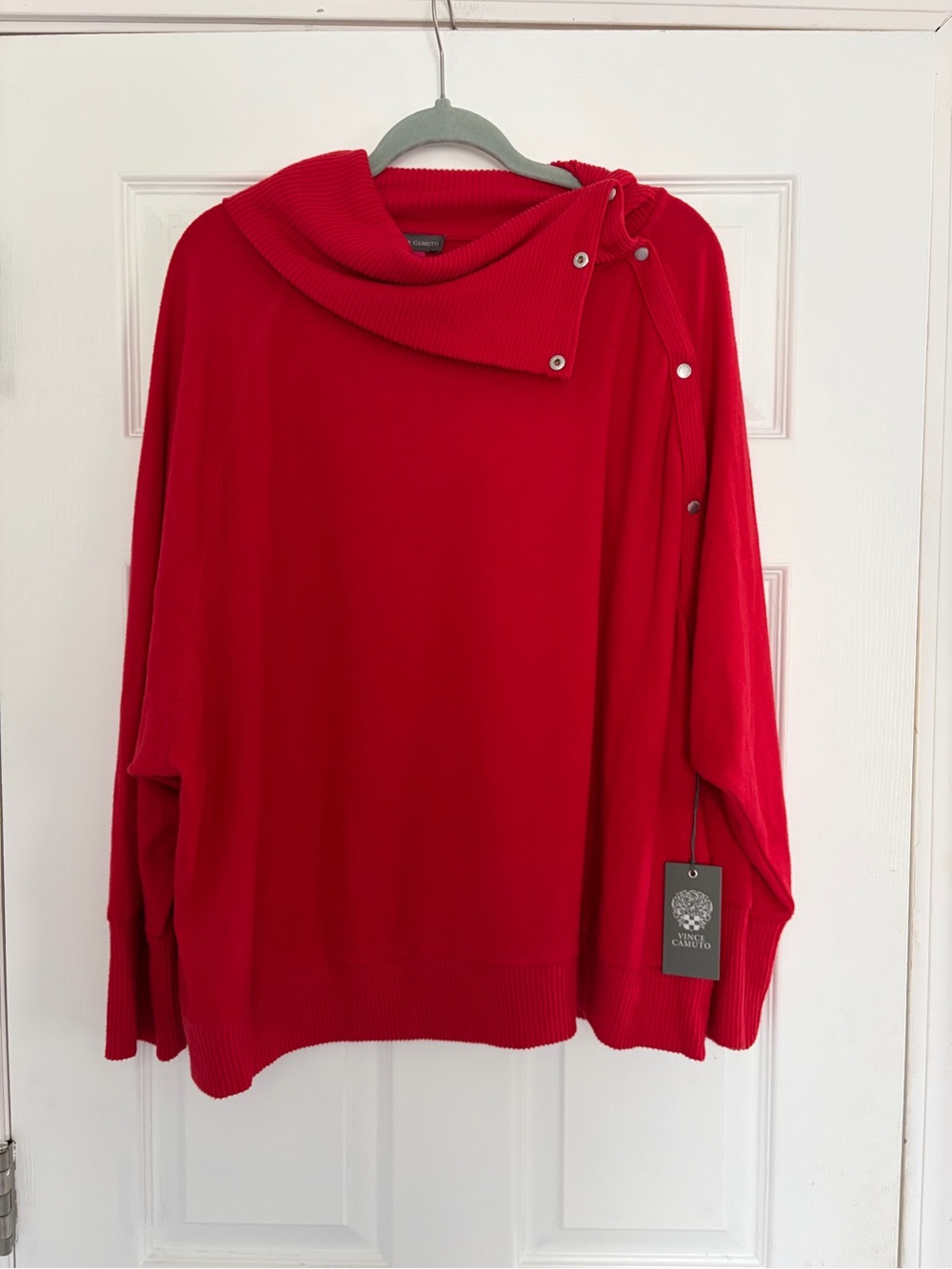 NWT Vince Camuto Red Button-Trim Cowl Neck Sweater
